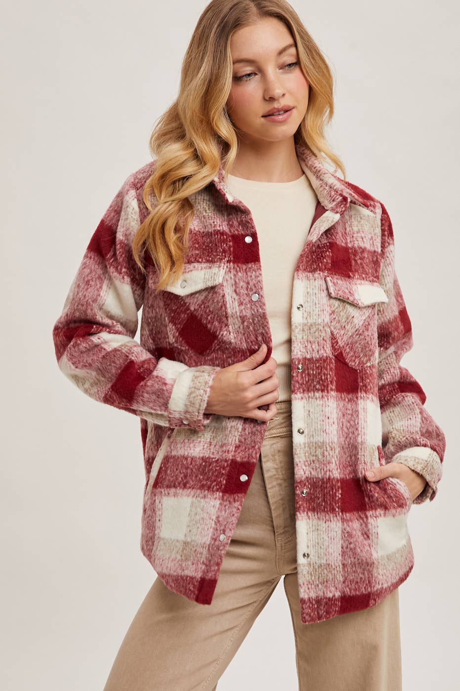 BUTTON DOWN PLAID SHACKET