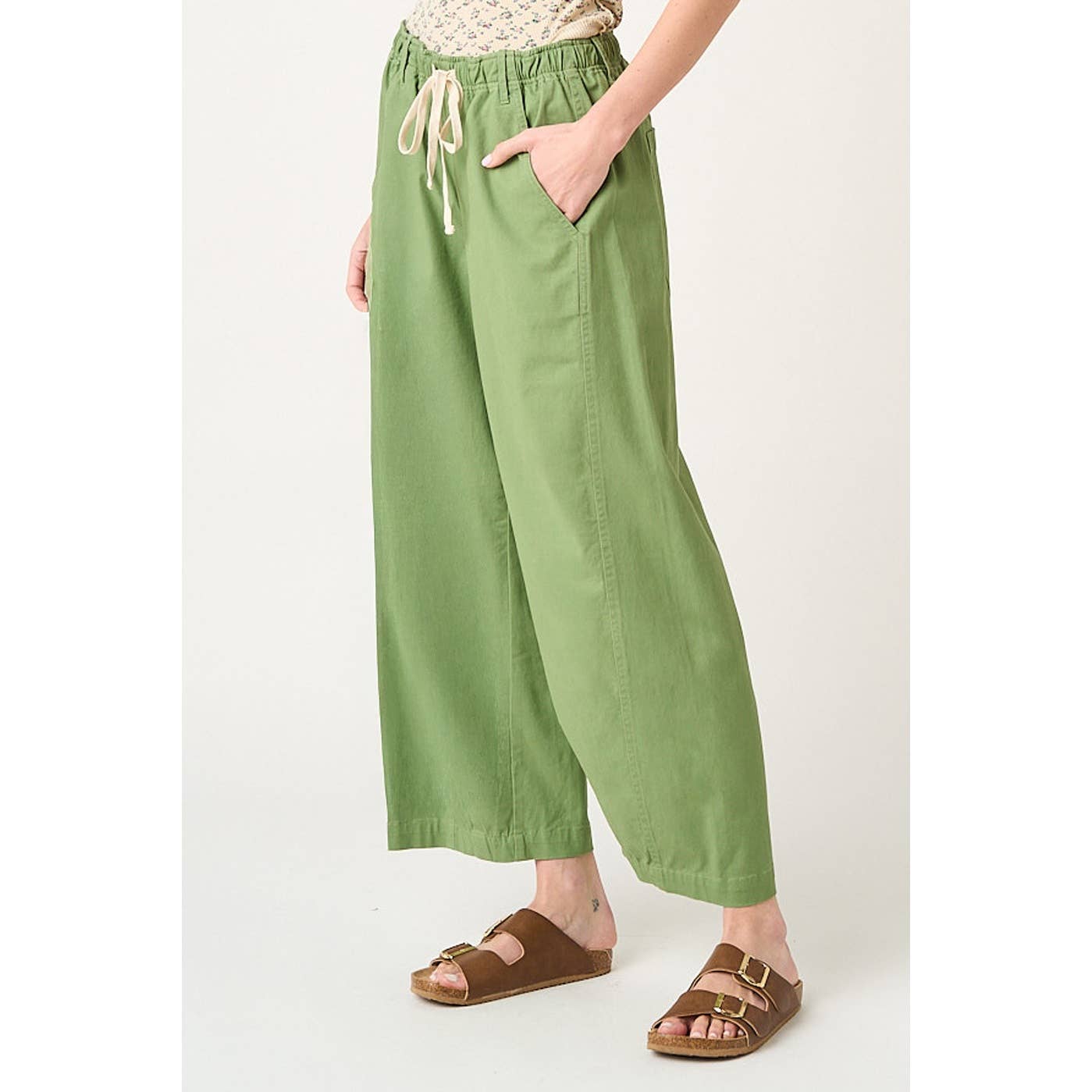 WIDE BARREL LEG DRAWSTRING ELASTIC WAIST PANTS