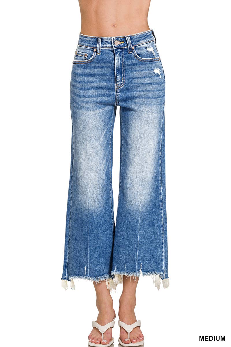 Zenana Mid Rise Straight Raw Hem Denim Pants