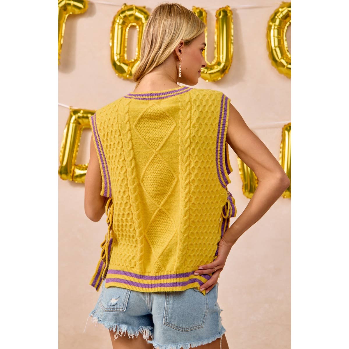 GAMEDAY THEME TEXTURED KNIT SWEATER TOP