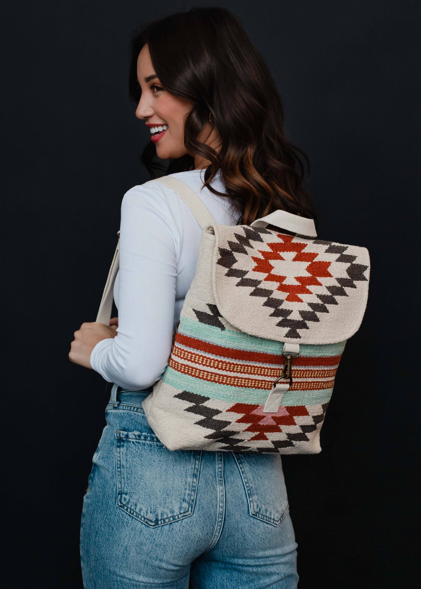 Beige, Brown & Red Aztec Backpack