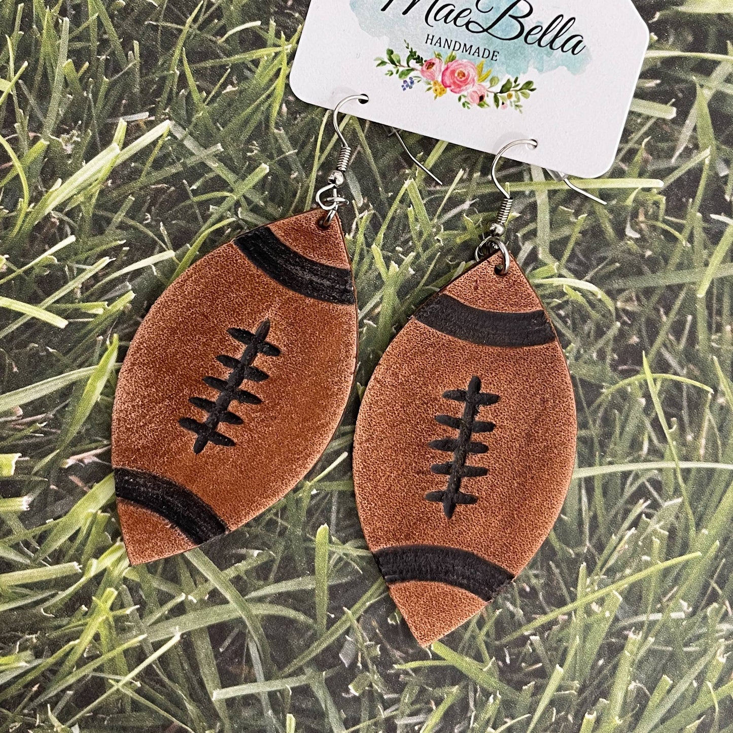 Leather Earrings Football 2.5”