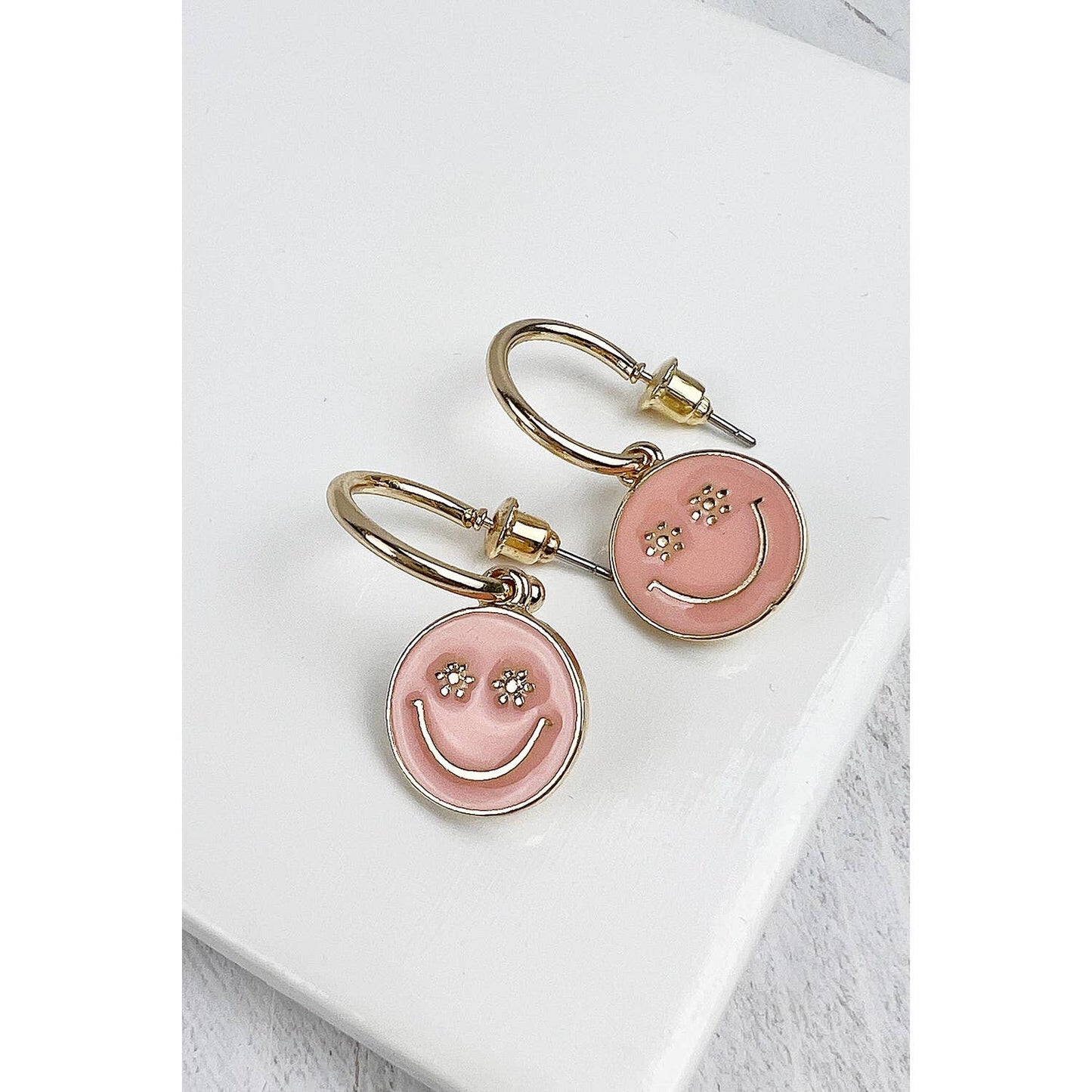 1"   SMILE SHAPED ENAMEL HOOP EARRINGS