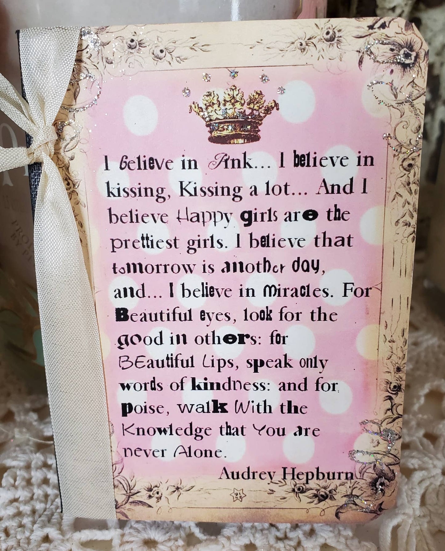 Mini Journal Notebook Audrey Hepburn Quote I Believe In Pink