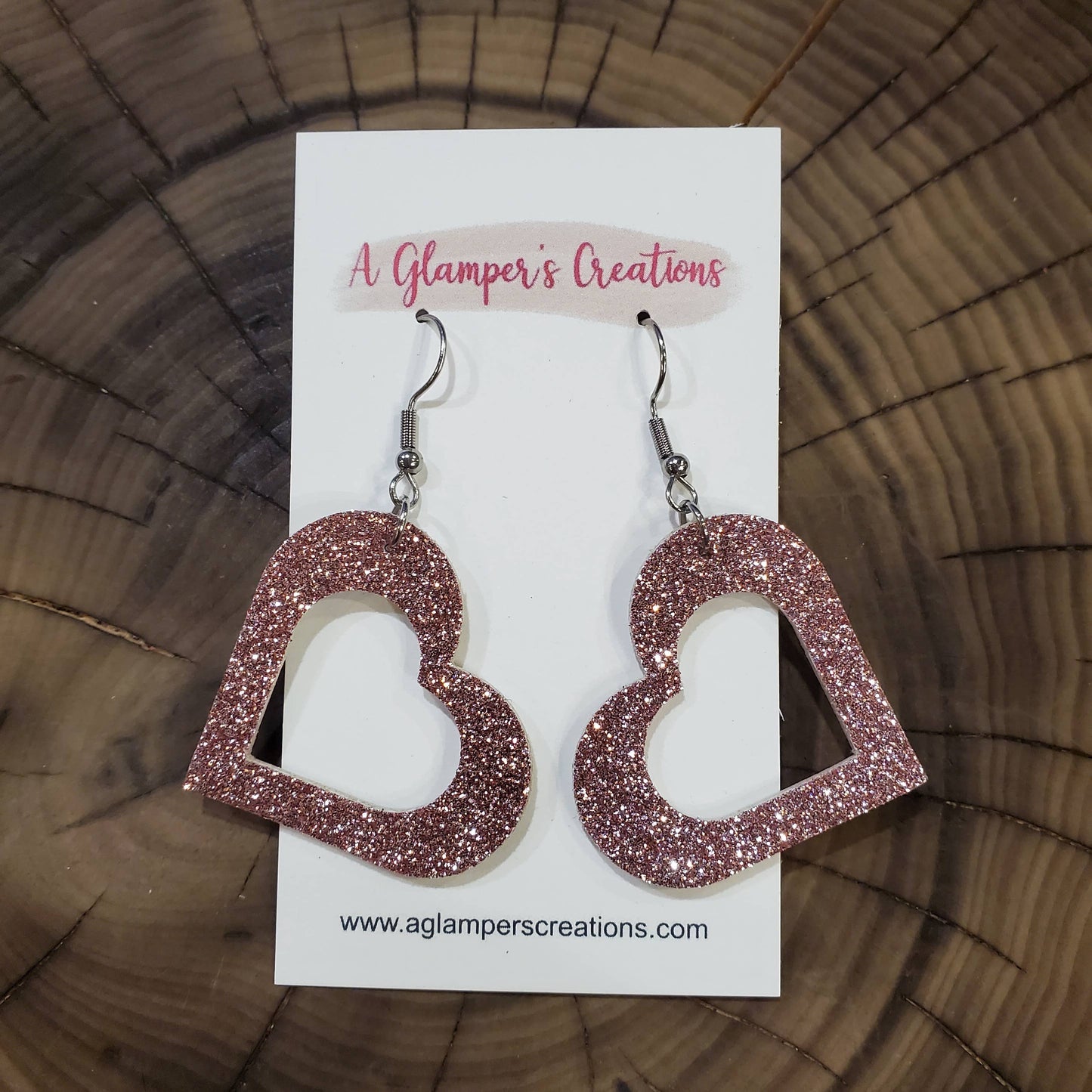 Pink Glitter Heart Valentine's Day Leather Earrings