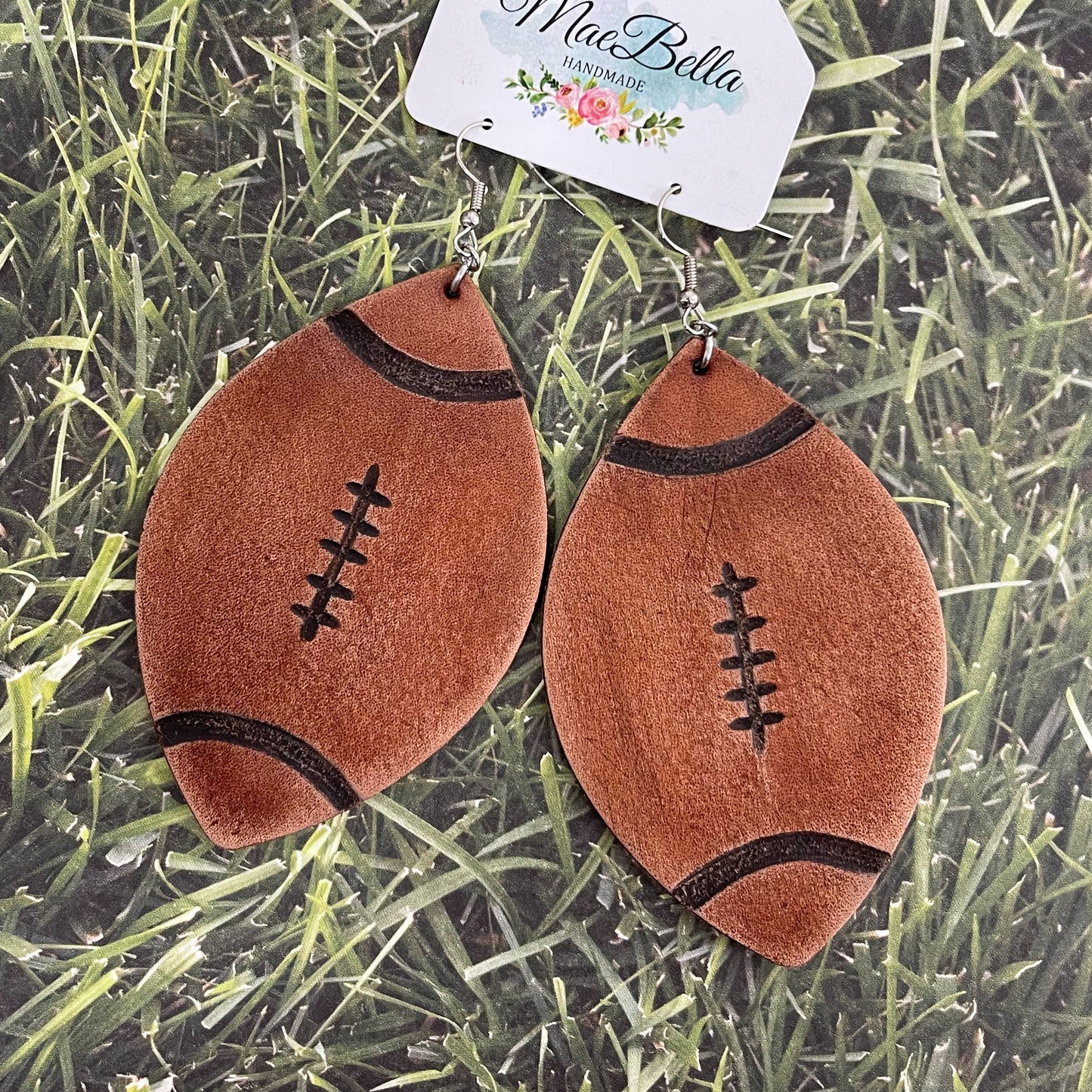 Leather Earrings Football 3.25”