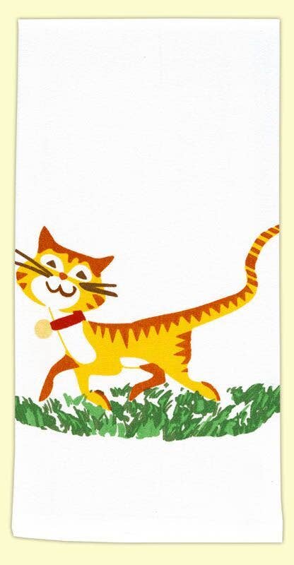 Happy Cat Retro Flour Sack Kitchen Towel