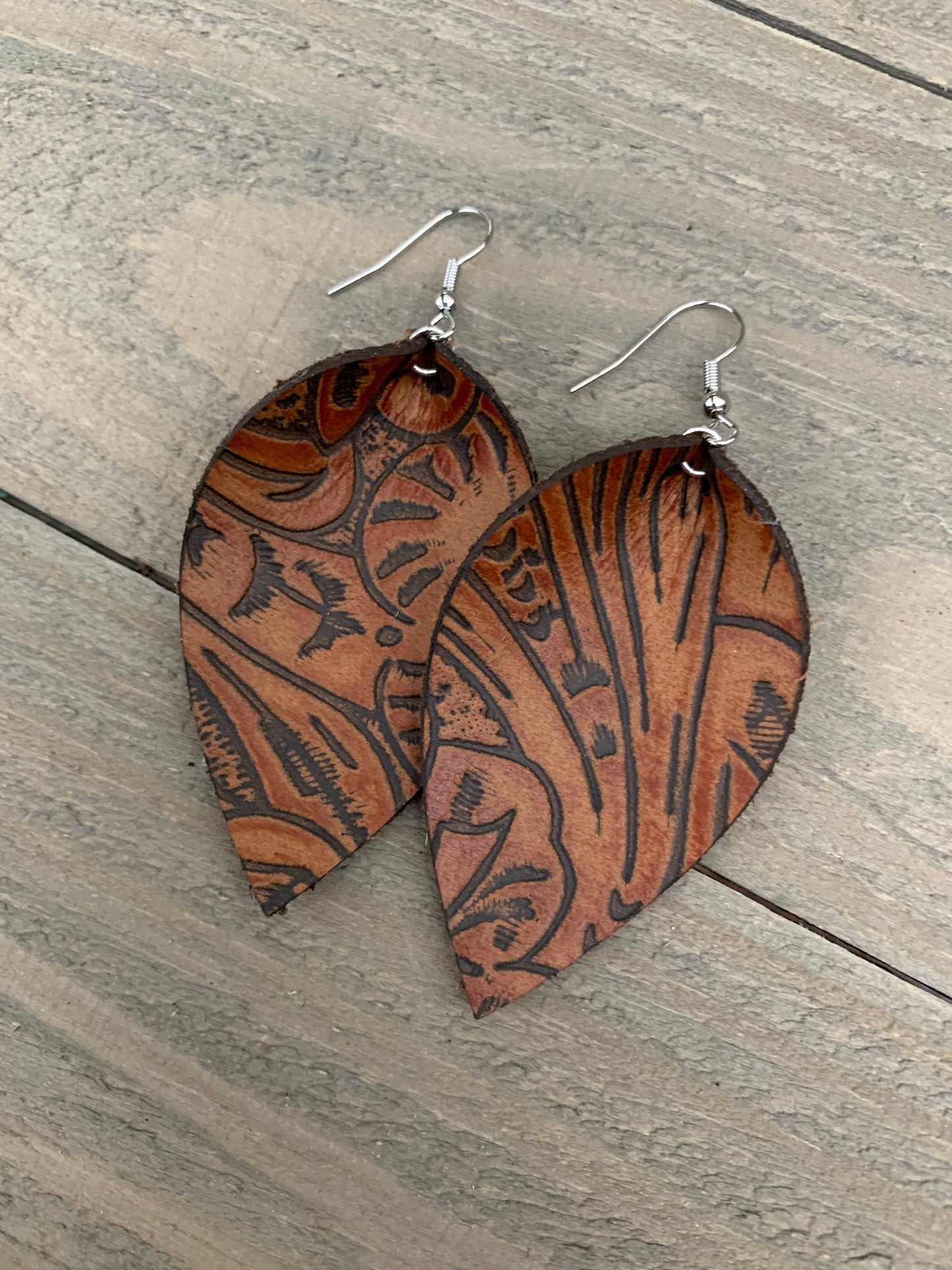 Whiskey Brown Floral Leather Earrings