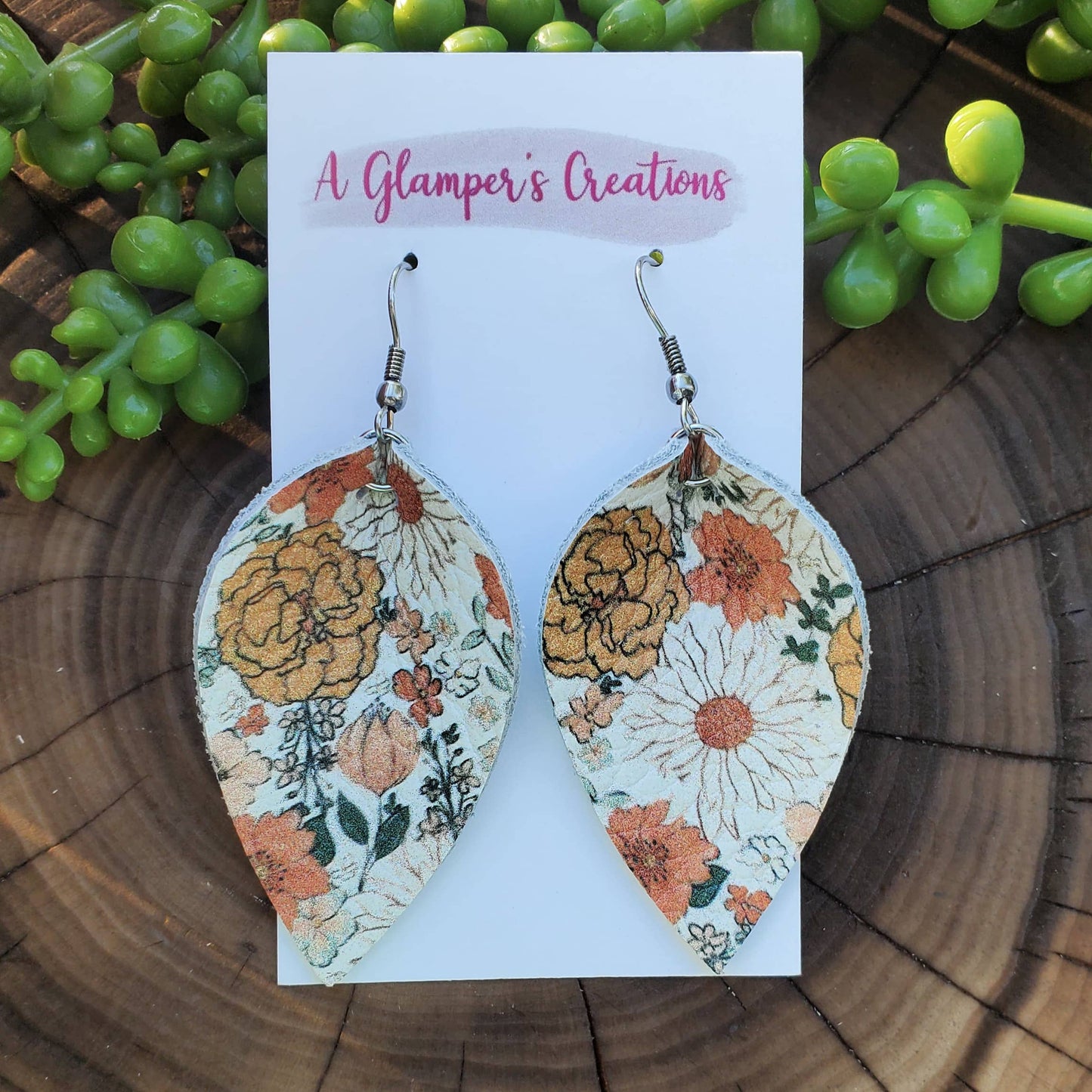 Boho Floral Pinched Petals Leather Earrings