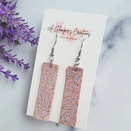 Pink Sparkle Bar Leather Earrings
