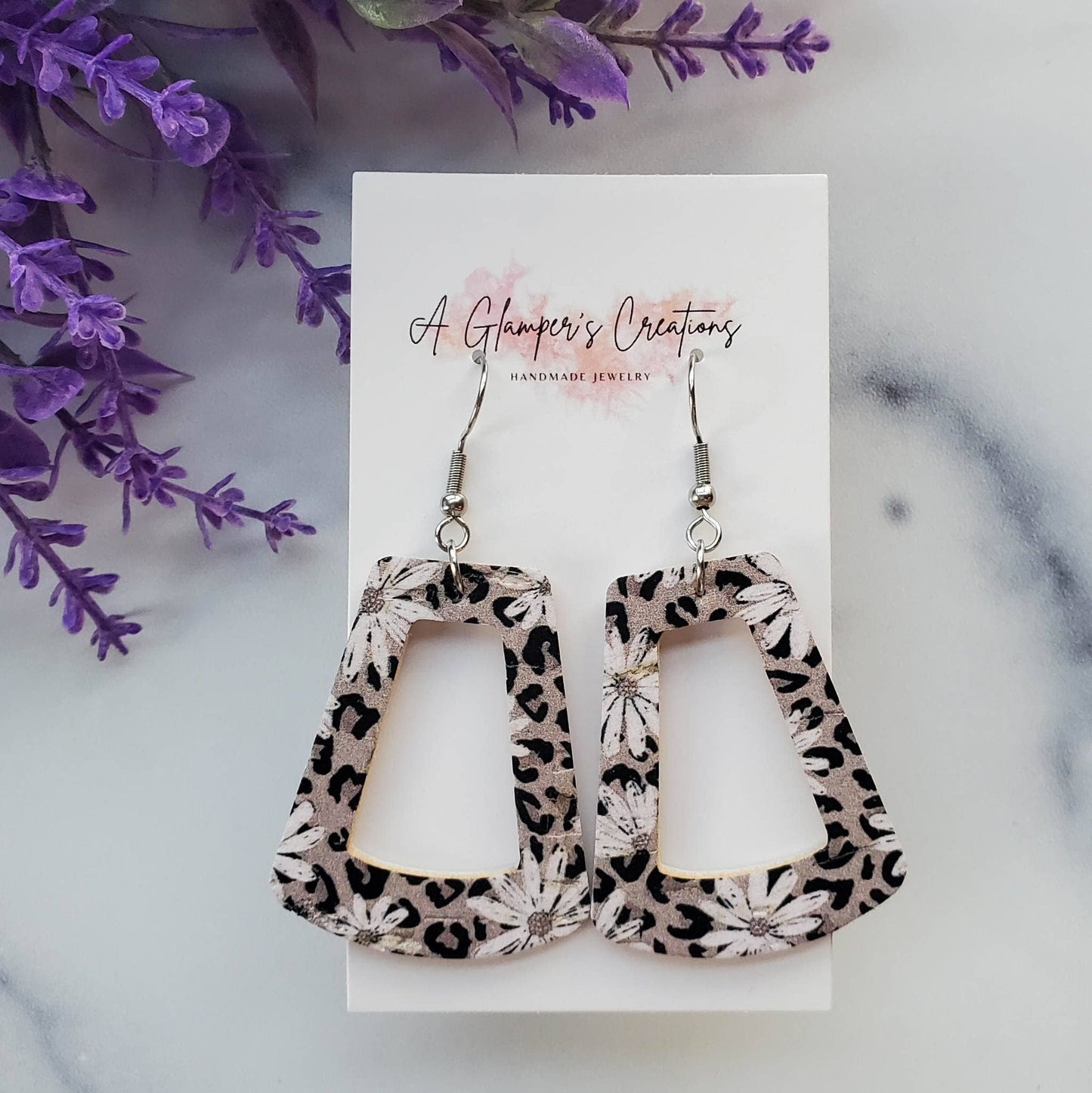 Boho Leopard Geometric Dangle Leather Earrings