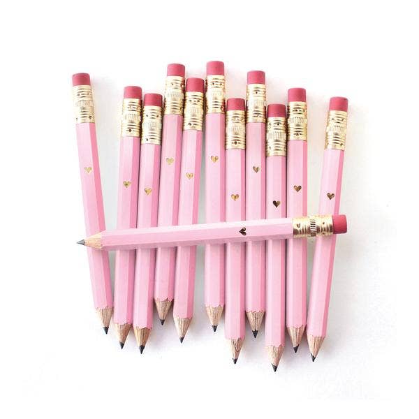 Gold Heart Mini Pencils - Pink