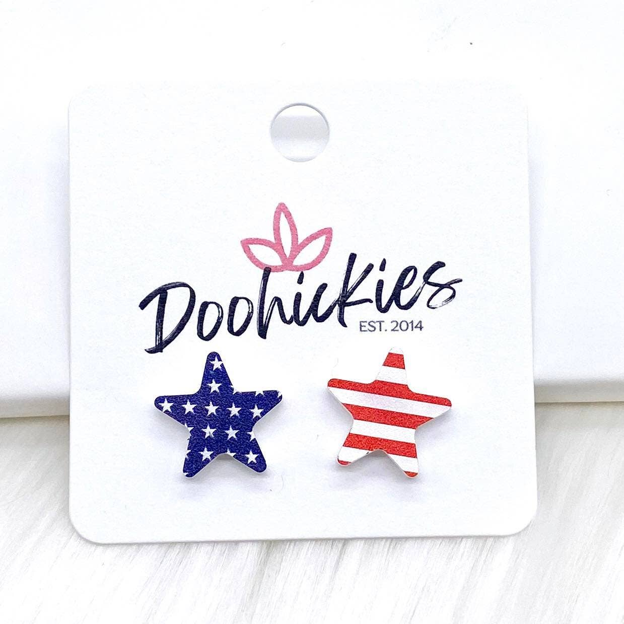 14mm Stars & Stripes Star Acrylic Studs -Patriotic Earrings