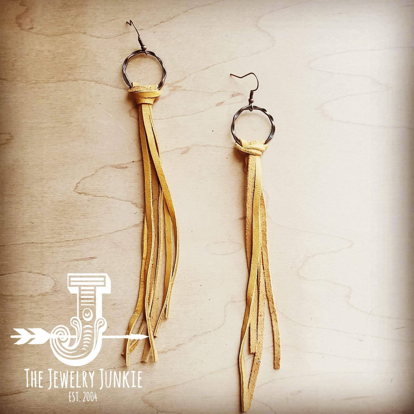 Deer Skin Leather Tassel Earring-Mustard