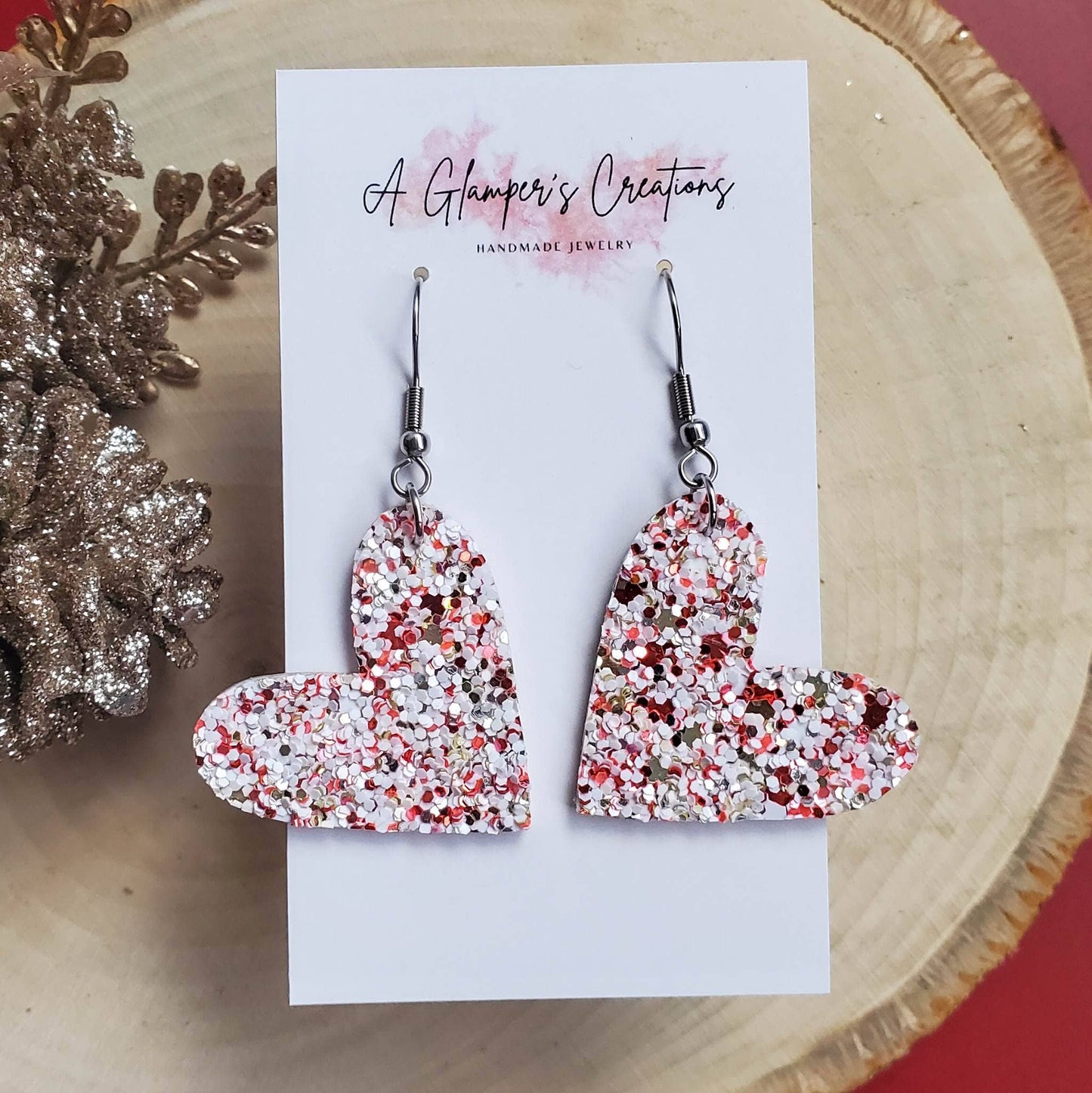 Peppermint Glitter Heart Valentine's Day Leather Earrings