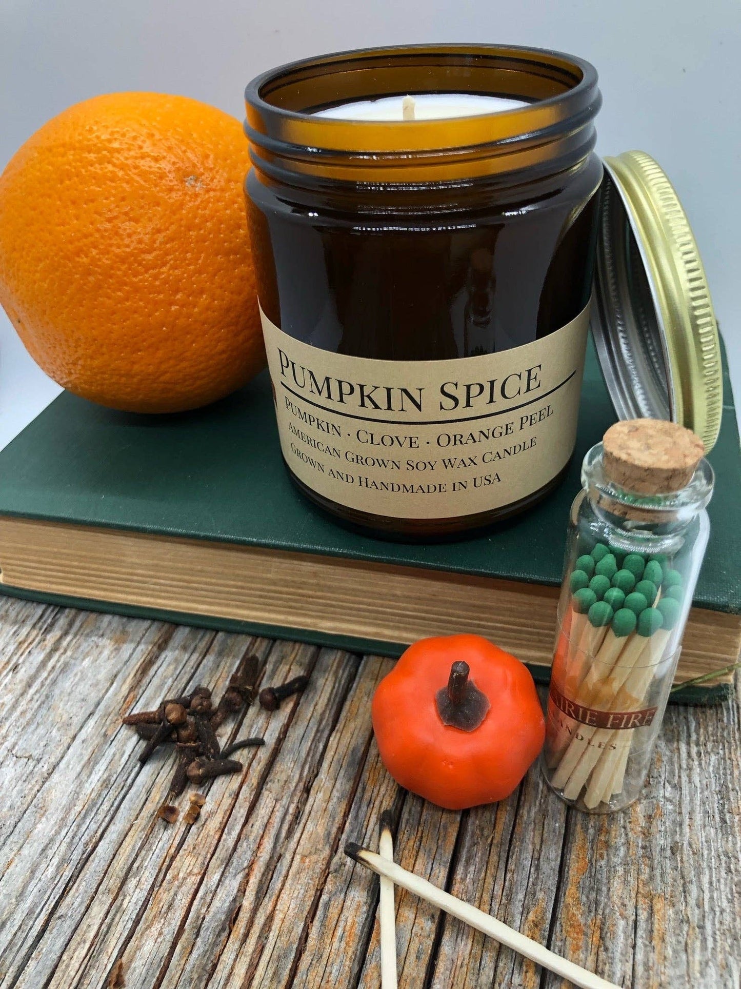 Pumpkin Spice Soy Wax Candle | 9 oz Amber Apothecary Jar