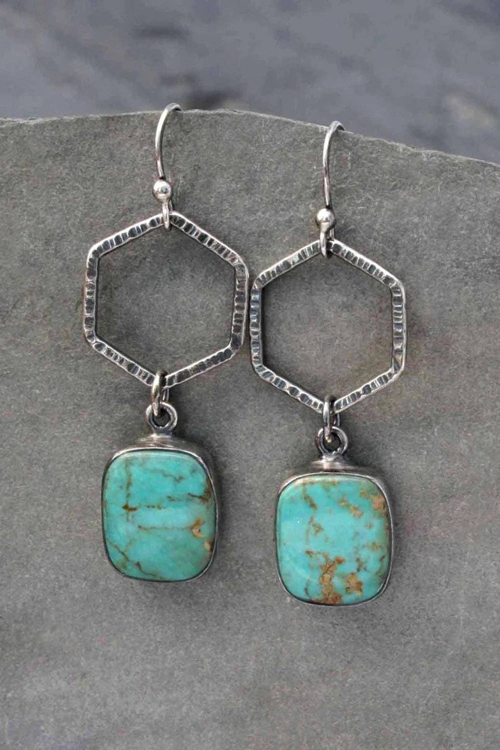 Vintage Turquoise Geometric Drop Earrings: ONE SIZE / 100%Alloy / Green