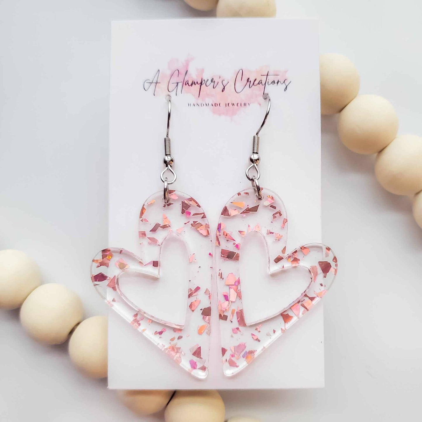 Rosegold Flakes Cutout Heart Valentine's Acrylic Earrings