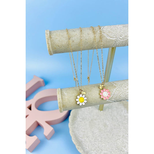 SET OF 2 KIDS BFF FLOWER AND SMILE CHARM NECKLACE