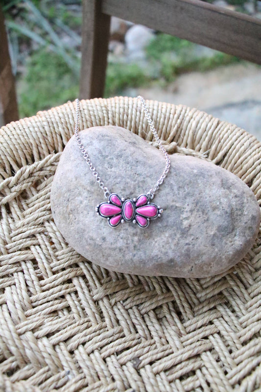 PINK FLOWER CONCHO NECKLACE