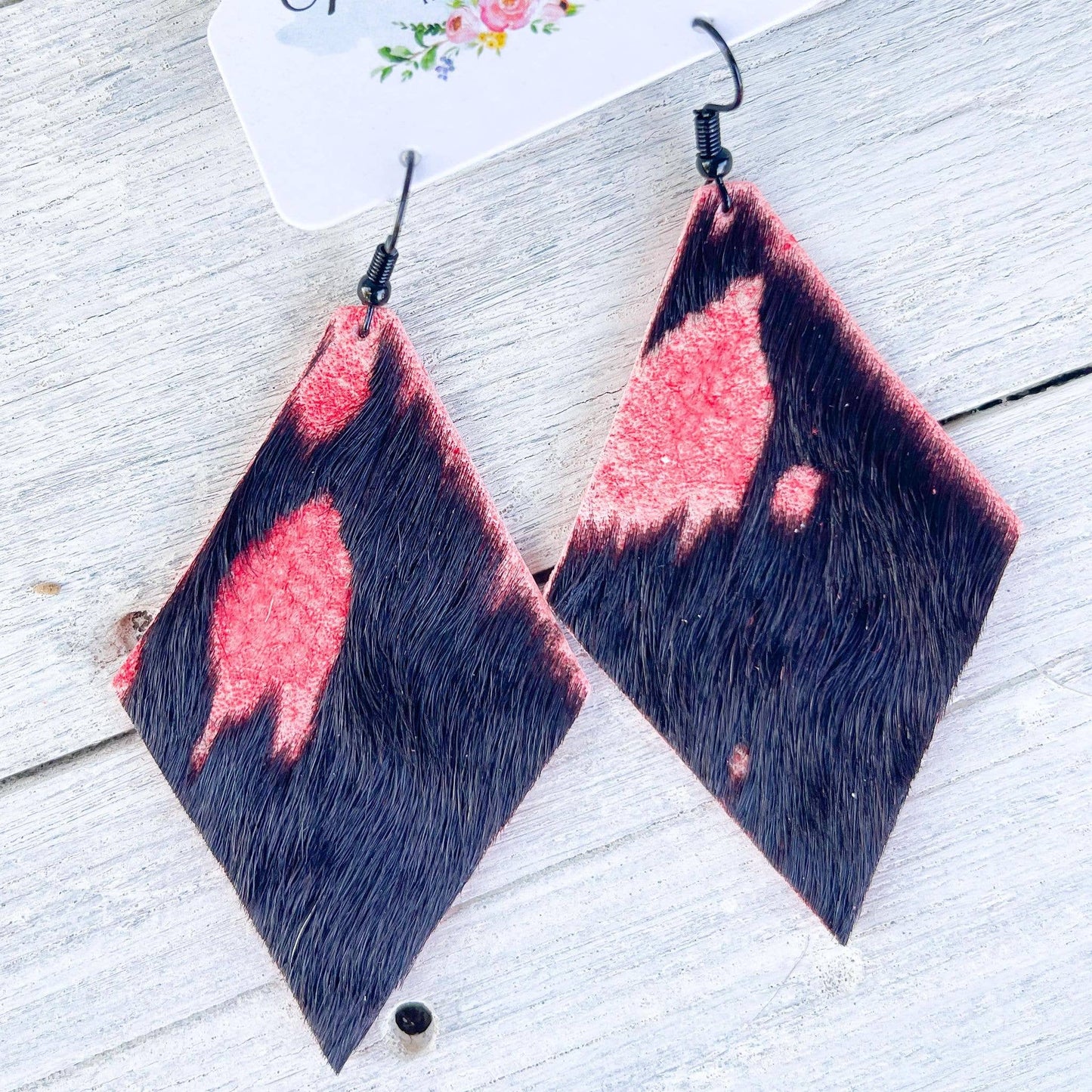 Leather Earrings Maxine Hair on Hide Red Bottom