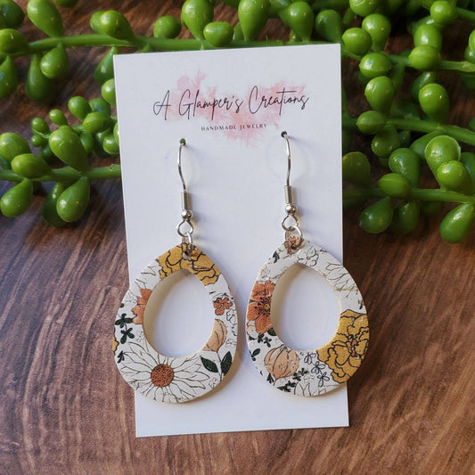 Boho Floral Hollow Wide Teardrop Leather Earrings