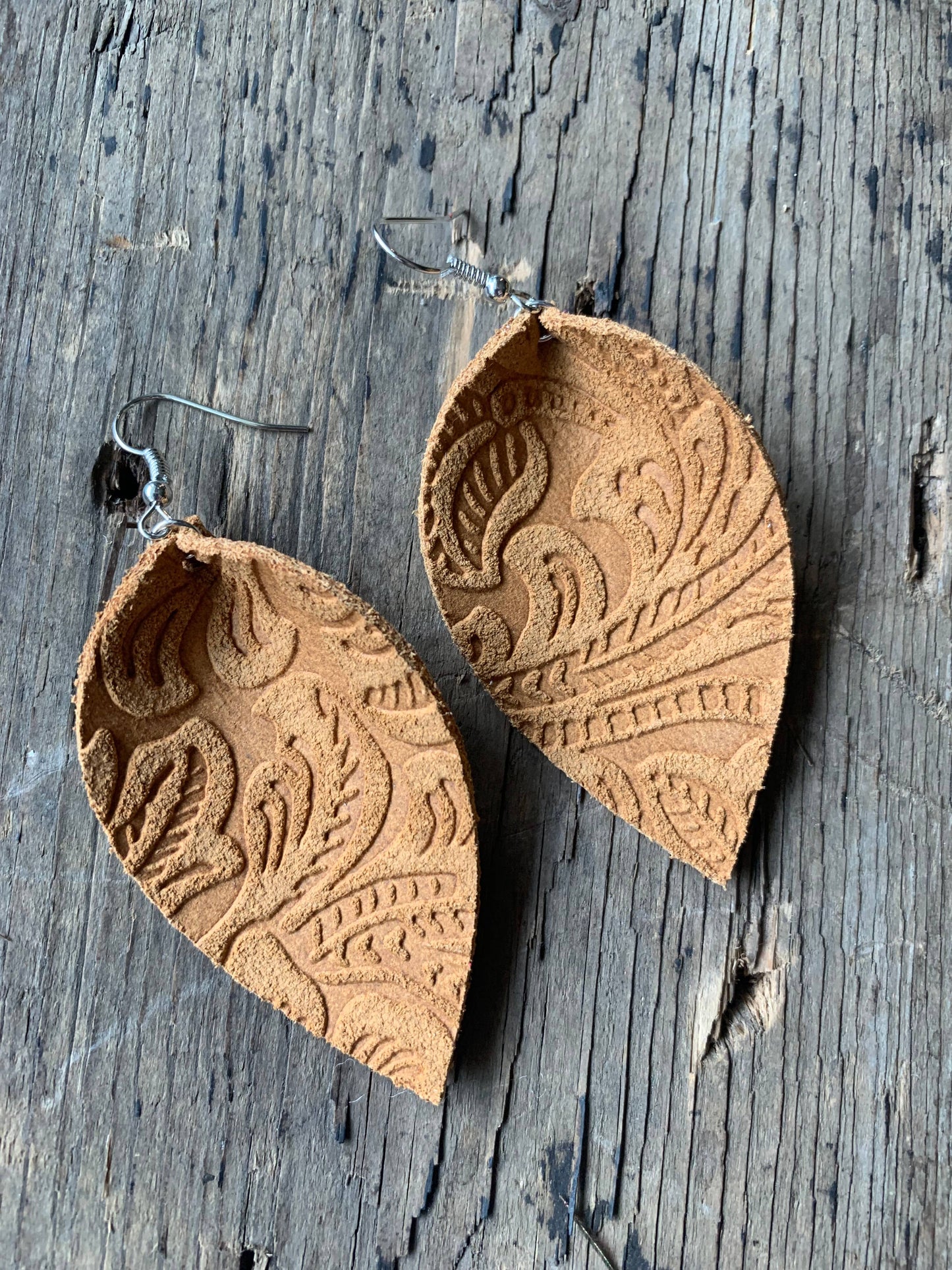 Tan Suede Floral Leather Earring