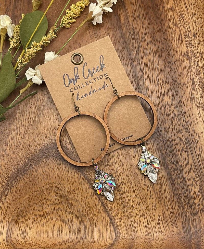 Wood Hoop w/Rhinestone Dangle Earring