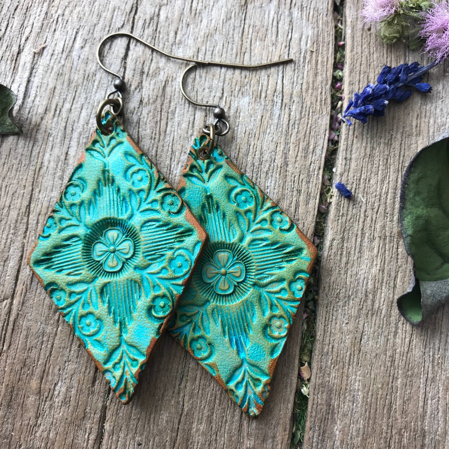 Hand Tooled Leather Boho Western Earrings