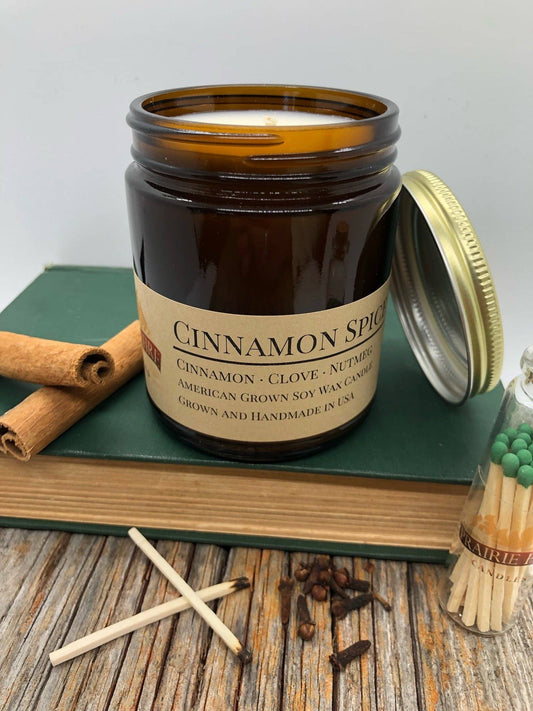 Cinnamon Spice Soy Wax Candle | 9 oz Amber Apothecary Jar