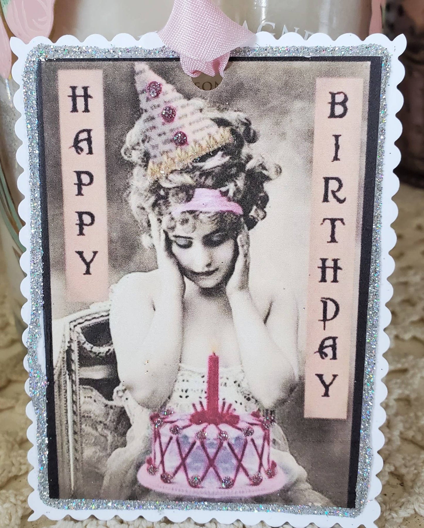 Happy Birthday Lady n Cake Gift Tag