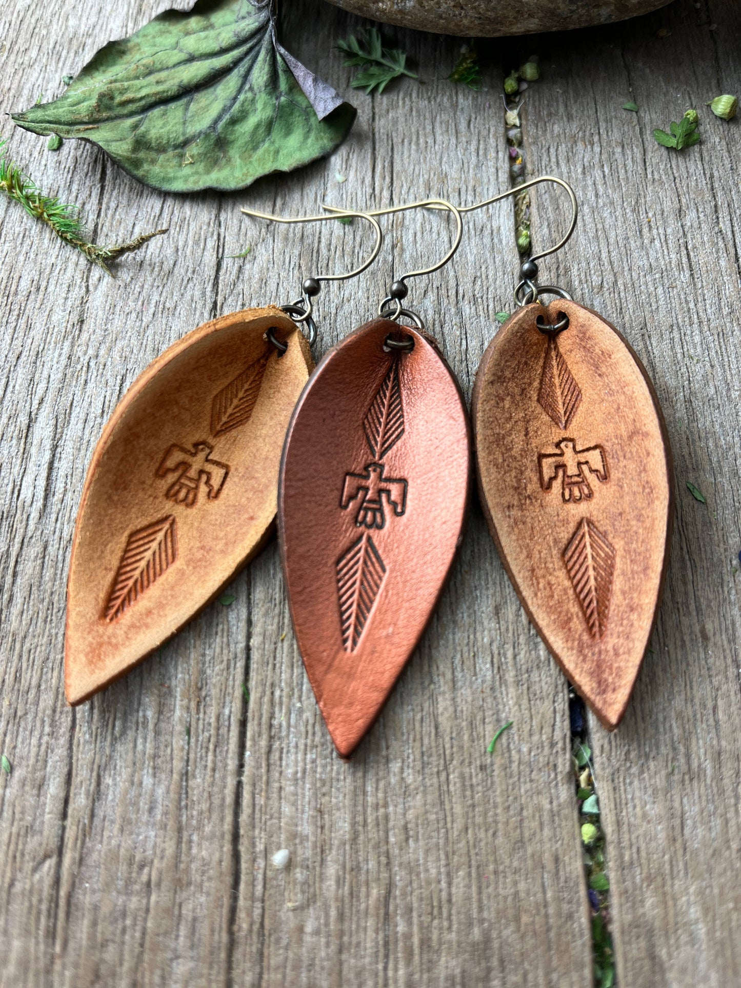 Southwest Style Thunderbird Leather Earrings