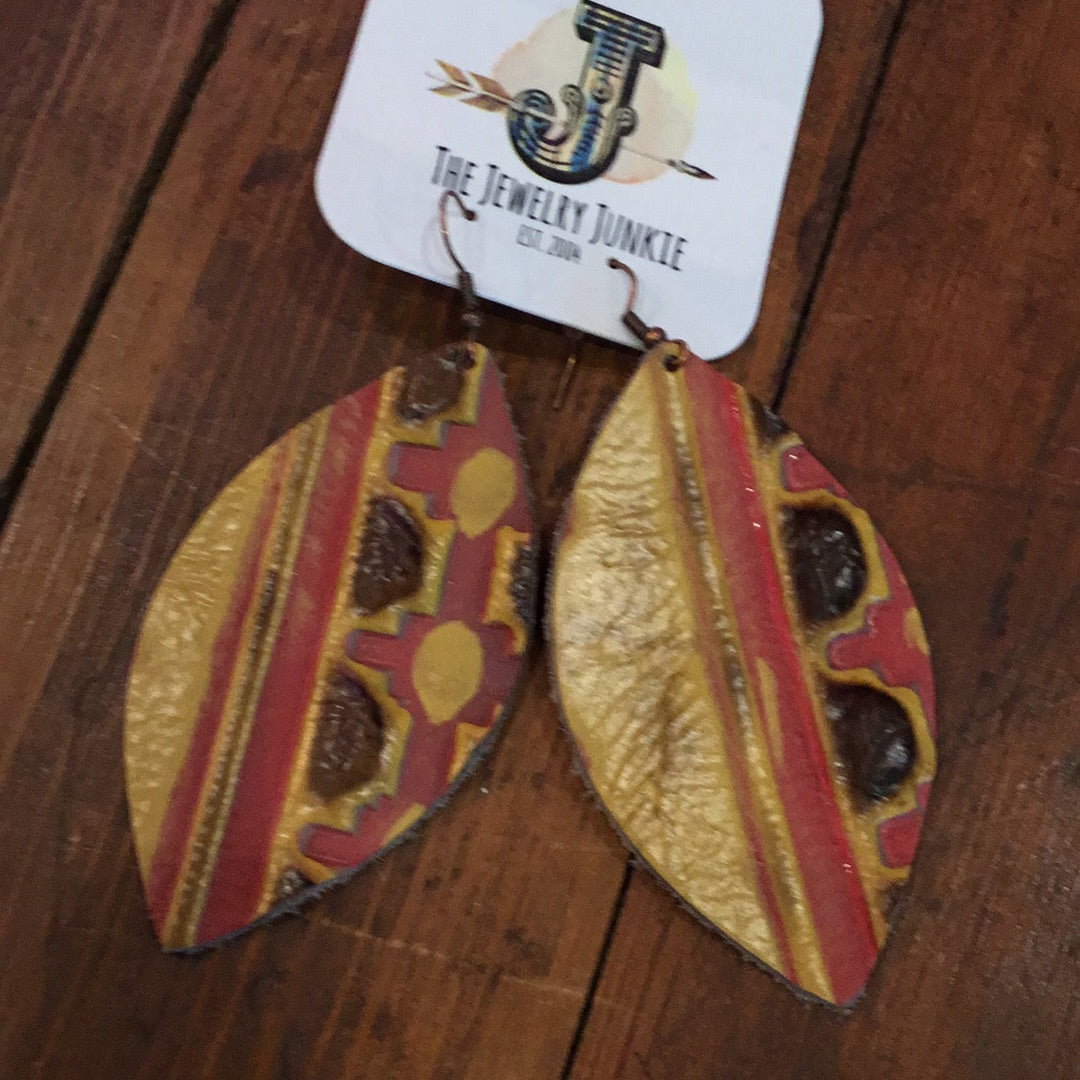 Mustard Aztec teardrop earrings