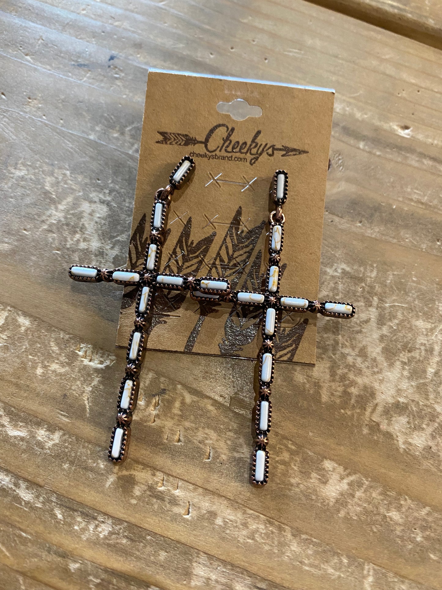 Bronze & Marble Cross Earrings